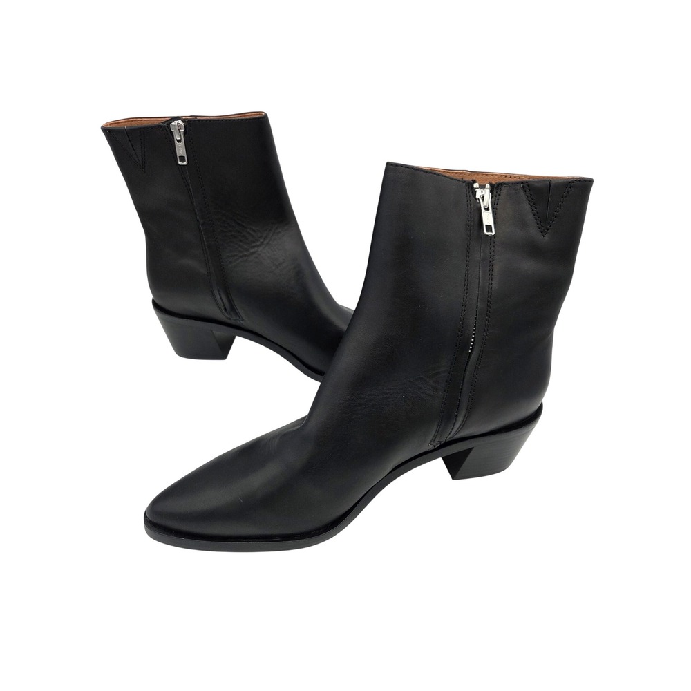 Madewell The Darcy Black Leather Pointed Toe Block Heel Ankle Boots Women sz 11 - Picture 4 of 11